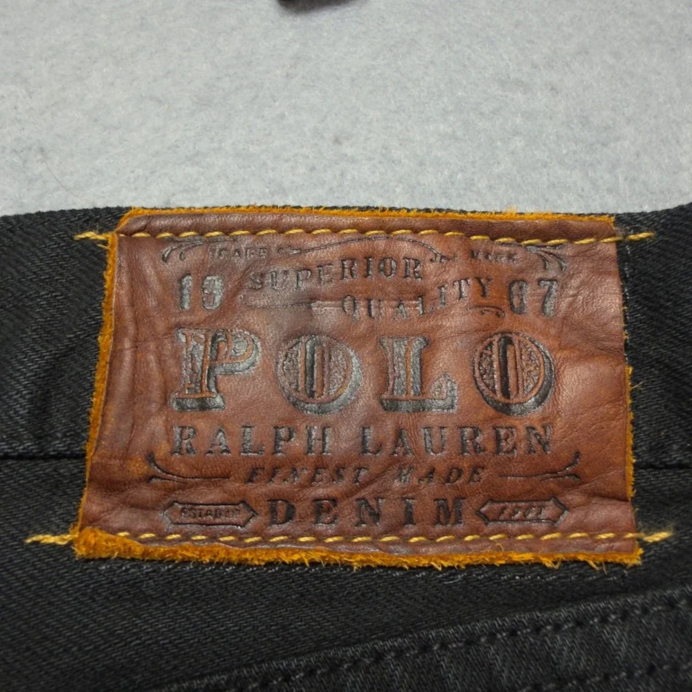 Polo Ralph Lauren Hampton Straight Black Denim Jeans‎ Mens 35x30 Cotton RL Logo